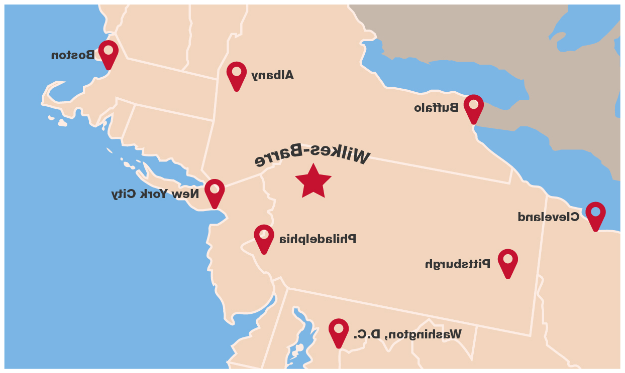 美国东北部的地图，新利体育luck18靠近主要城市.